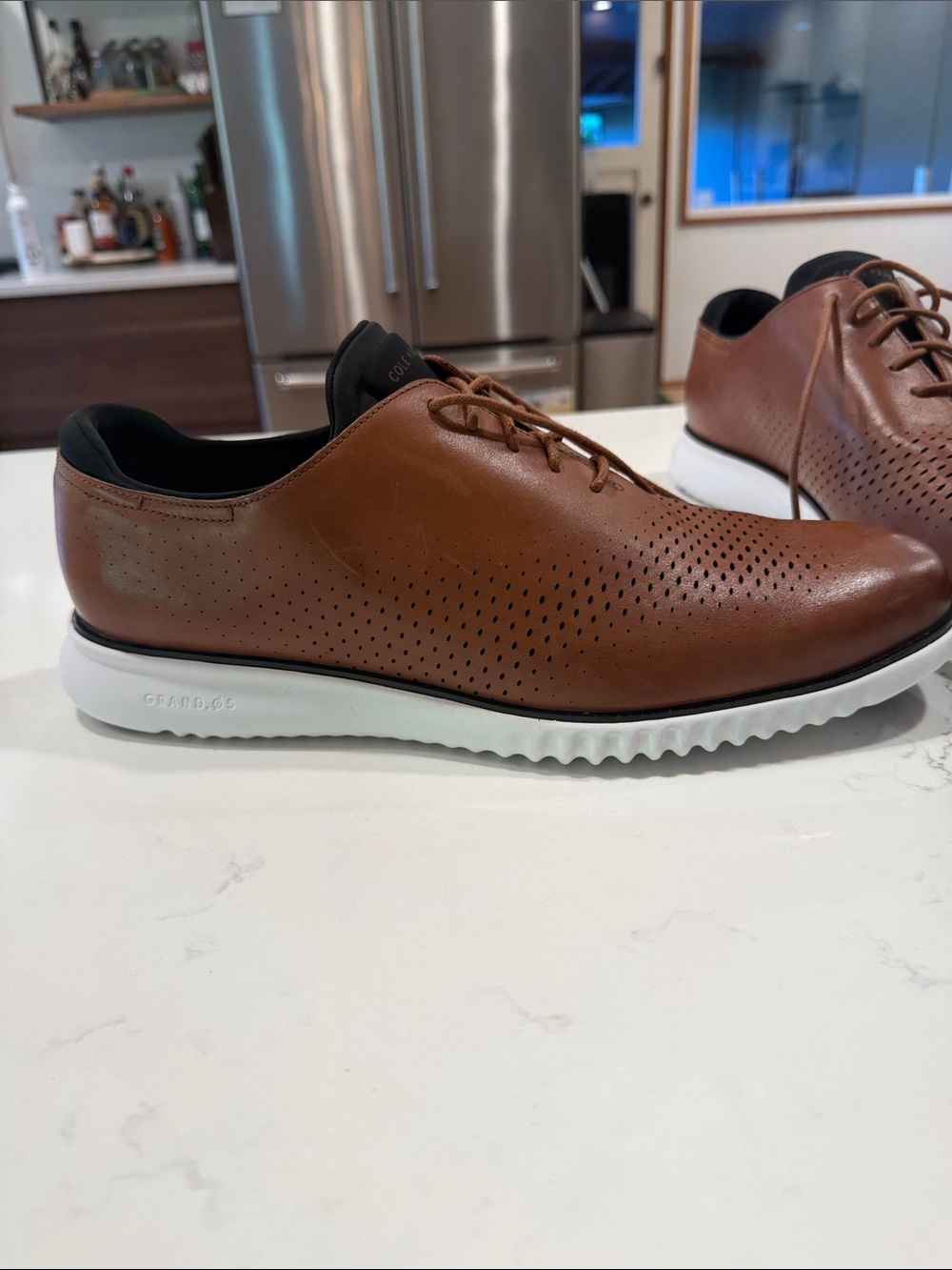 Cole Haan Brown Perforated Leather Derby with White Sole